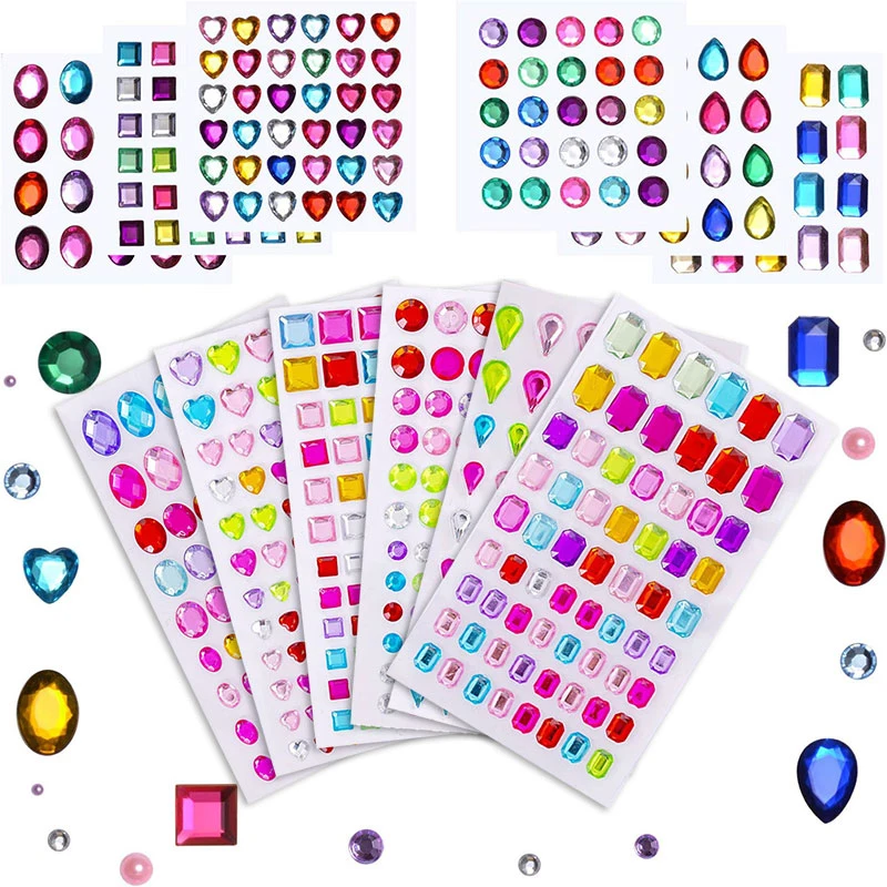 Gems Stickers Self Adhesive Bling Rhinestones for Crafts Assorted Shapes Jewels Muticolor Acrylic Decorative Diamond Stickers