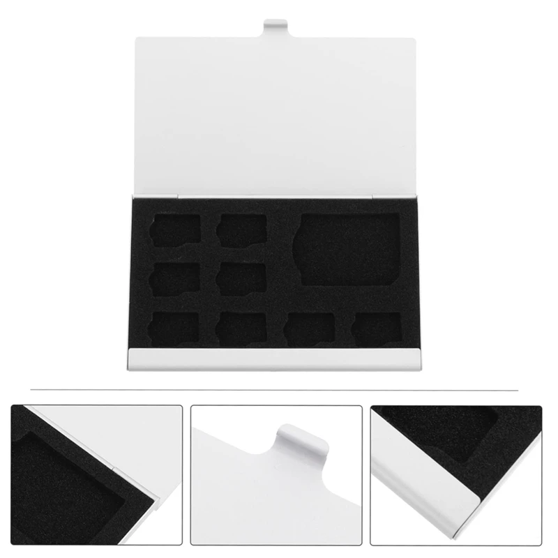 9-Slot Memory Card Storage Box Mini Memory Card Holder Case Aluminum Alloy Shell For 8 TF Cards And 1 SD Cards