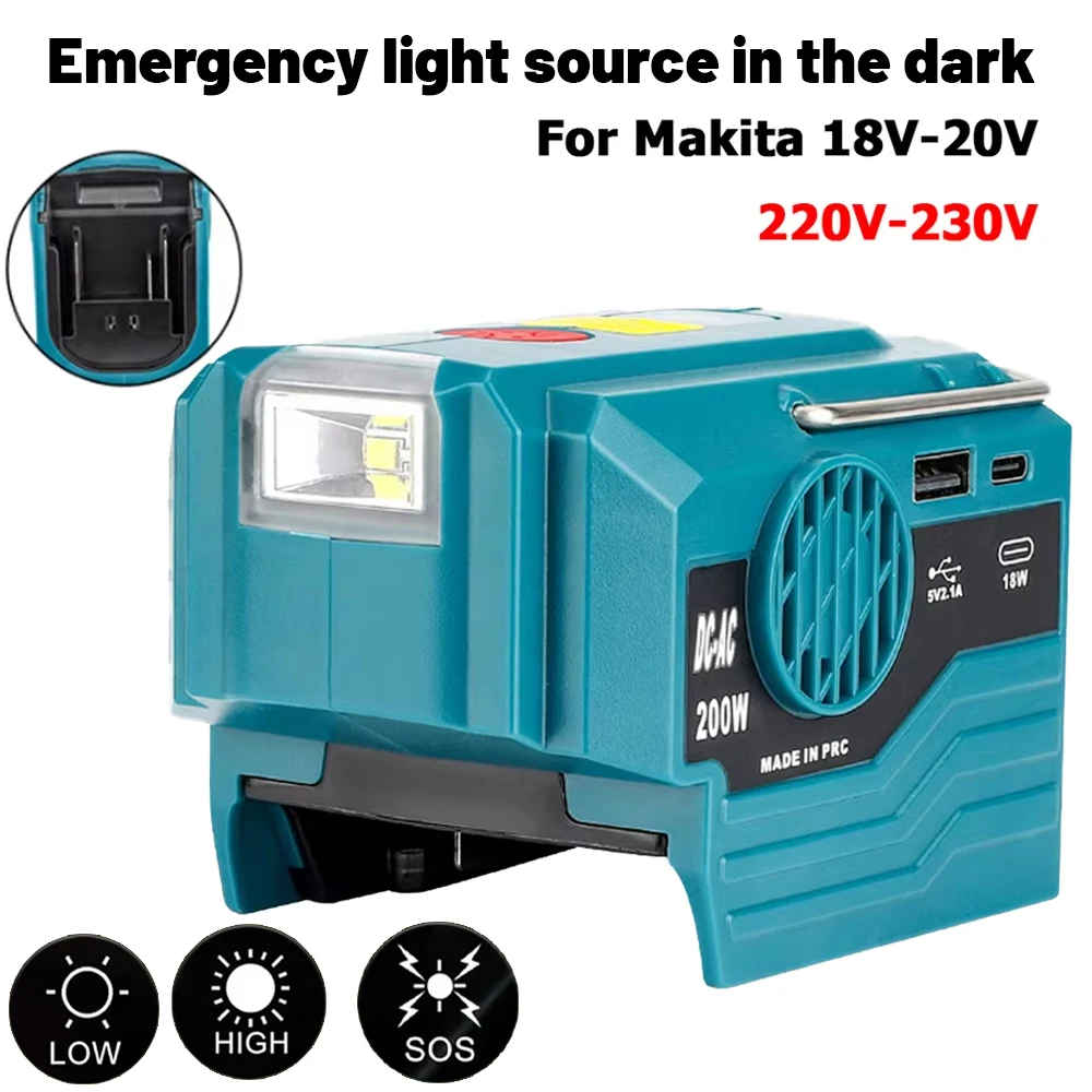 

Portable Power Inverter 220V Outdoor Mobile Lithium Battery Inverter with LED Light for Makita 18V Li-ion Battery