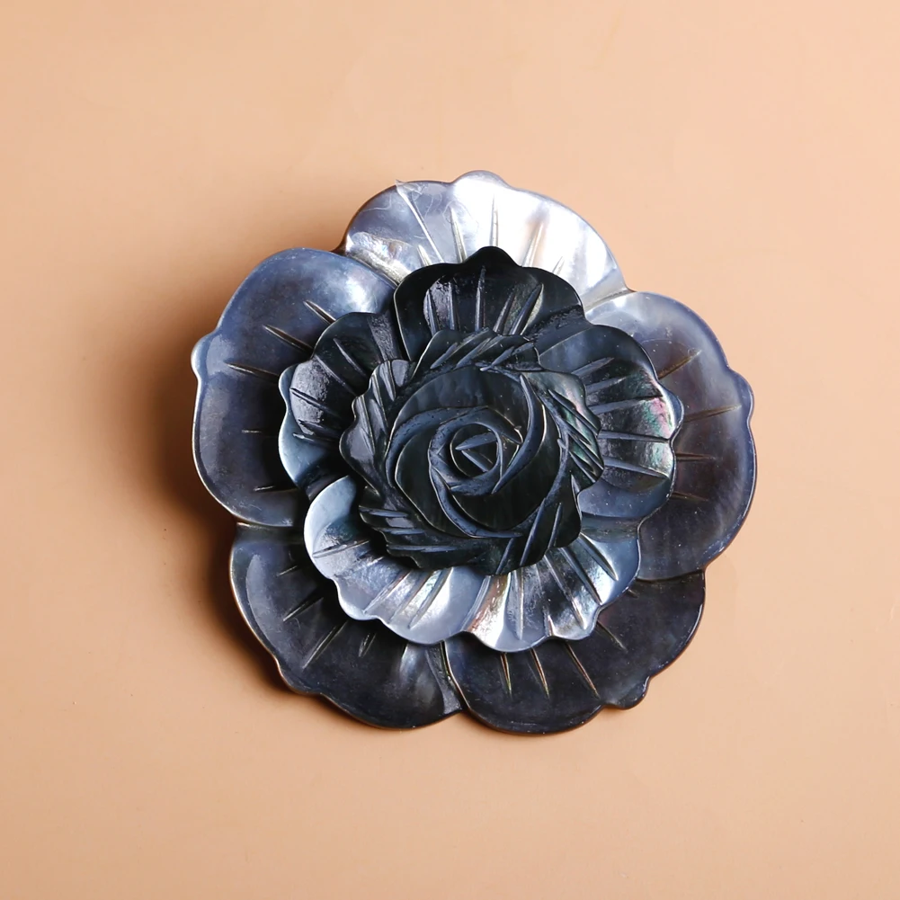 Broche de Concha Natural, Flor de Camelia de Nácar Negro, Colgante, Pin de Corsage para Novia, Dijes para Manualidades, Accesorio de Joyería