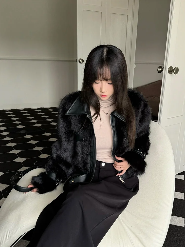 

WAY MODE Winter Design Spicy Girl Faion Zipper ort Fur Coat Women's Commute Sle Thiened Long Sve Pure Color