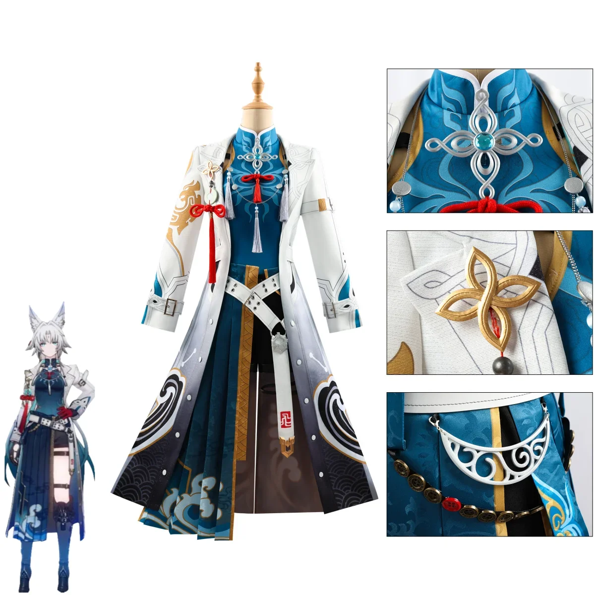 O traje de cosplay de Xianzhou Yaoqing para mulheres, Game Honkai Star Rail, casaco longo, uniforme e peruca, terno de carnaval e Natal