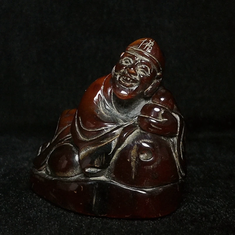 Old Chinese Tibet Hand Carving Ji Gong Buddha Statue Ancient wonderful Gift Collection H 4.8 CM