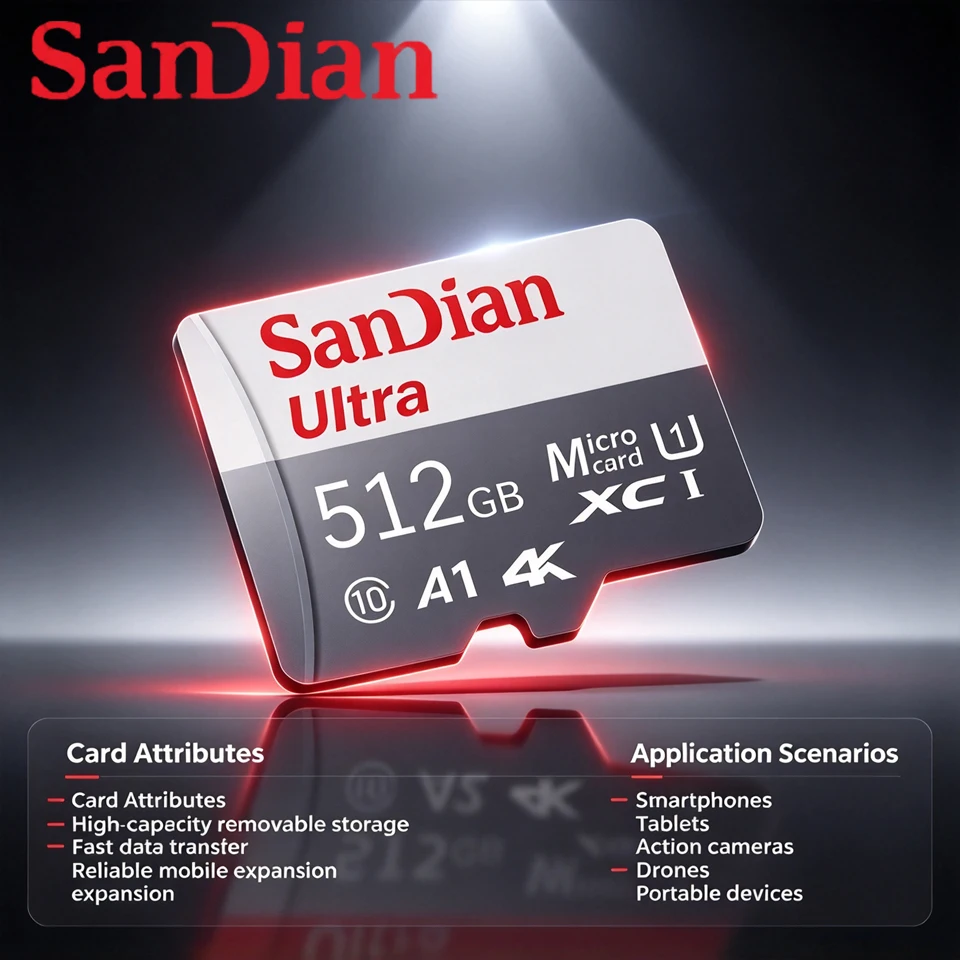 بطاقات ذاكرة Micro SD عالية السرعة TF C10 U1 لكاميرات السيارة والهواتف الذكية وأجهزة الكمبيوتر والتلفزيونات الذكية - متوفرة بسعات 32 جيجابايت و64 جيجابايت و128 جيجابايت و256 جيجابايت و512 جيجابايت