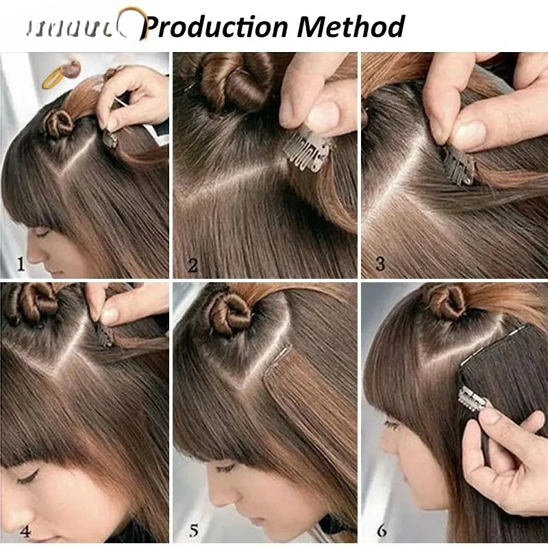 6 قطع/مجموعة وصلات شعر صناعية مستقيمة بطول 24 بوصة، قطعة شعر حريرية للنساء #5