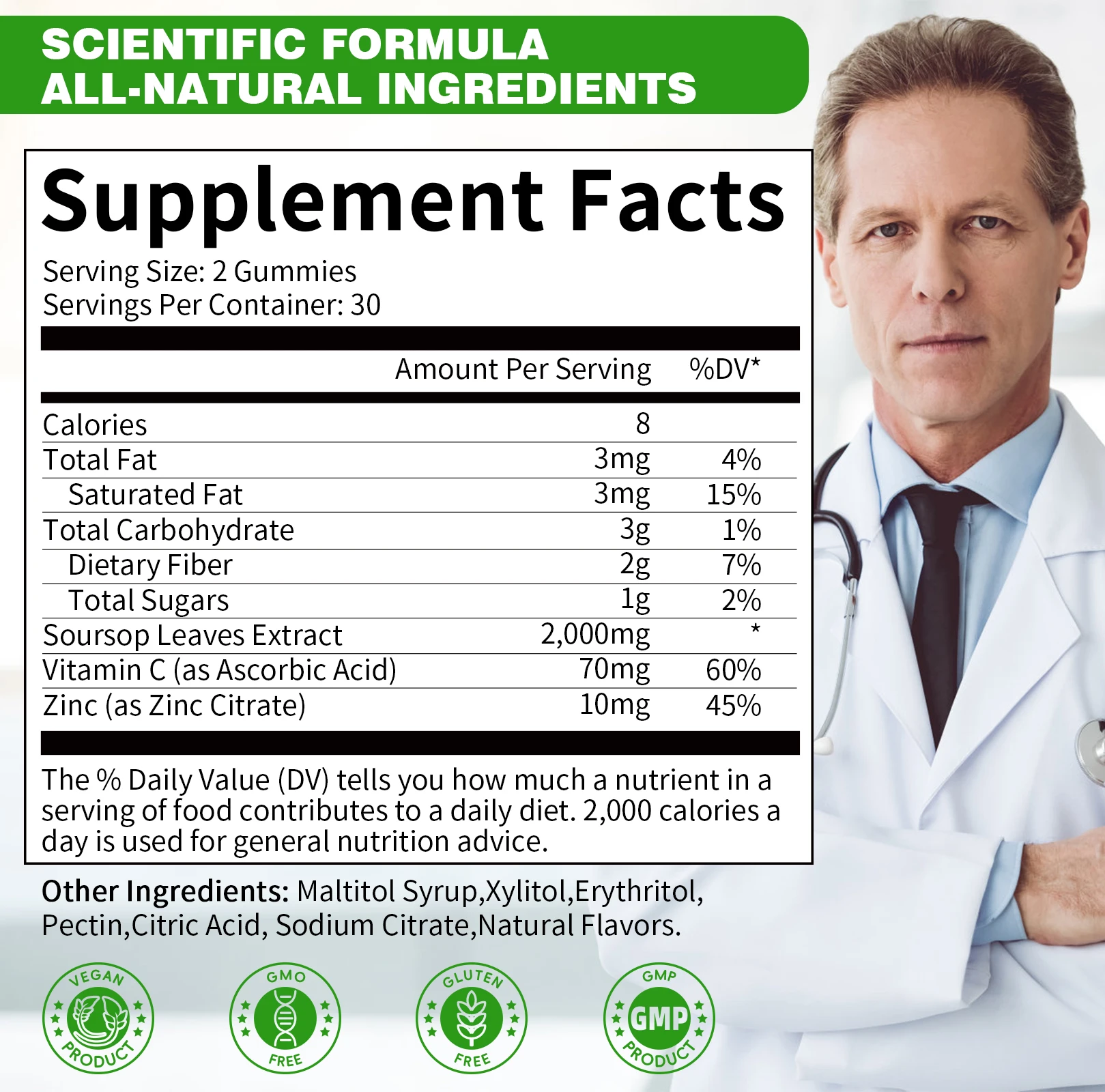 GPGP GreenPeople Soursop Gummies supportano l'immunità, la digestione e la salute della pelle, la funzione cellulare sana