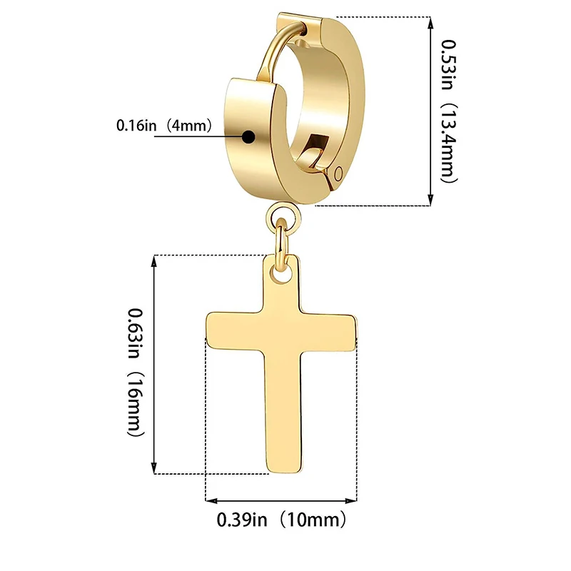 2pcs Cross Piercing Earrings 18G Dangle Hinged Earrings Stainless Steel Cross Hoop Earrings for Women Men