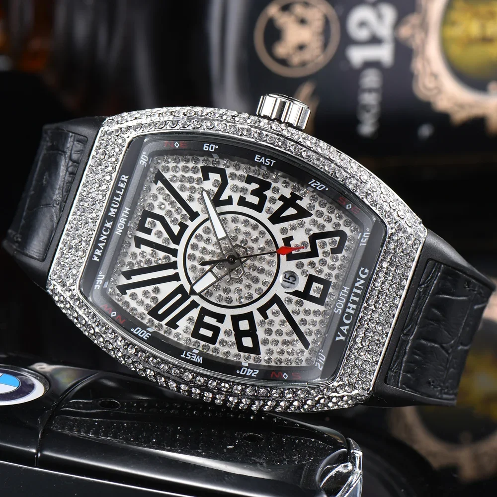 Top Quality FRANCK MULLER Brand Geneva Watches For Mens High Quality Multifunction Full Diamond WristWatch Business AAA Clocks