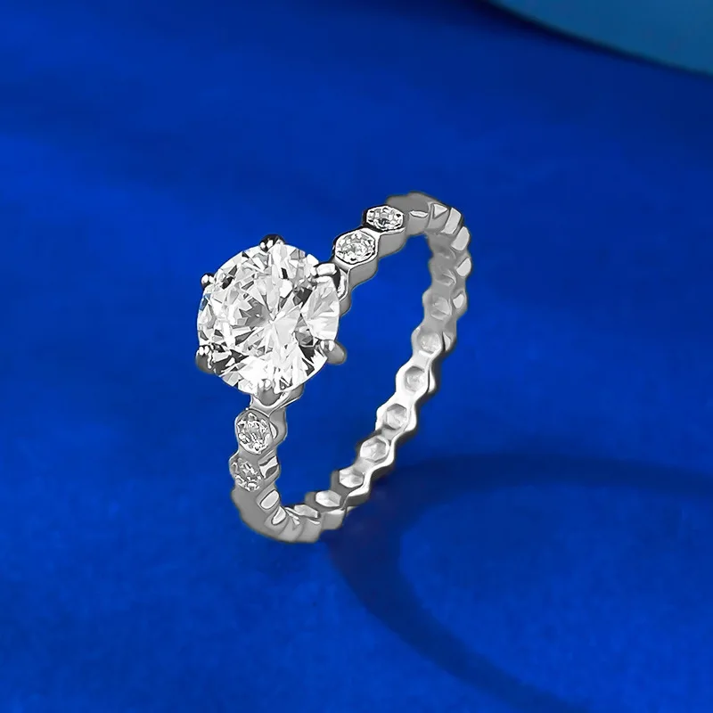 

CKT S925 Sterling Silver 7.0 Six Claw Round Diamond Honeycomb Set with Diamond Rose Gold Ring Romantic Wedding Ring Fine Jewelry