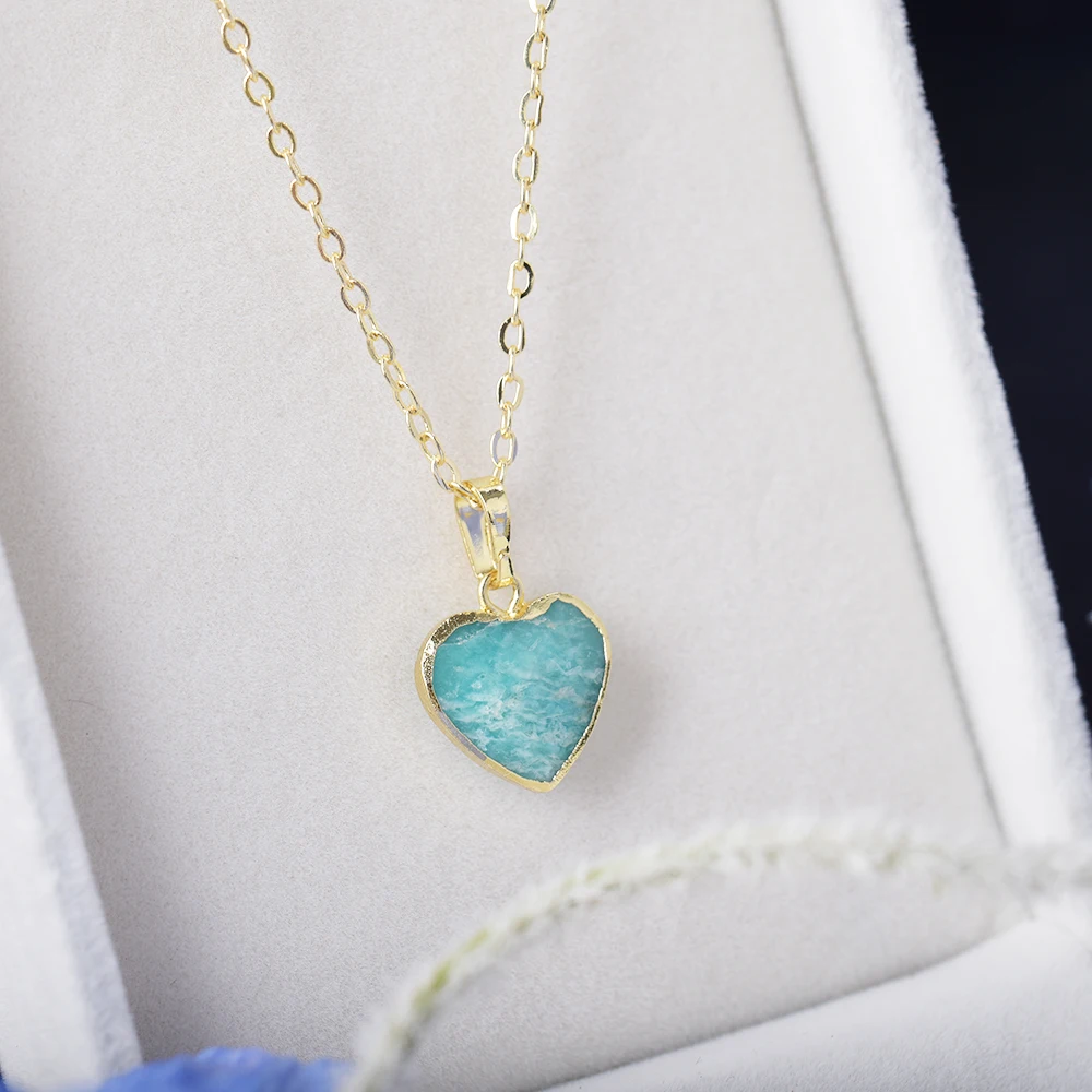 ITSMOS Amazonite Pendant Necklace 14K Gold Plated Energy Gemstone Powerful Healing Heart-shape Necklace for Women Soul Gift