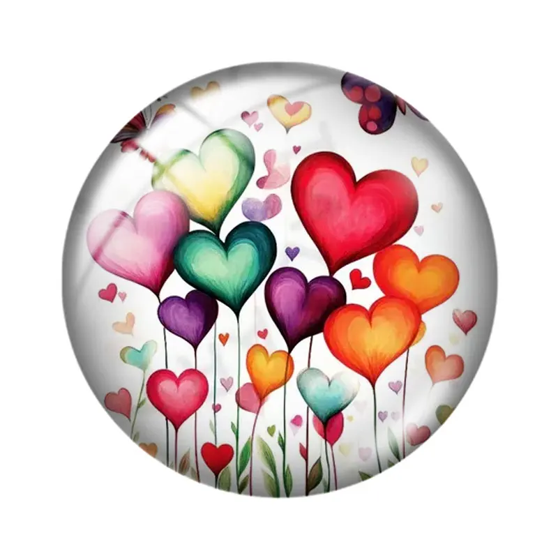 하트 클립아트 10개 12mm/18mm/20mm/25mm 원형 사진 유리 카보숑 데모 플랫 백 제작 재료