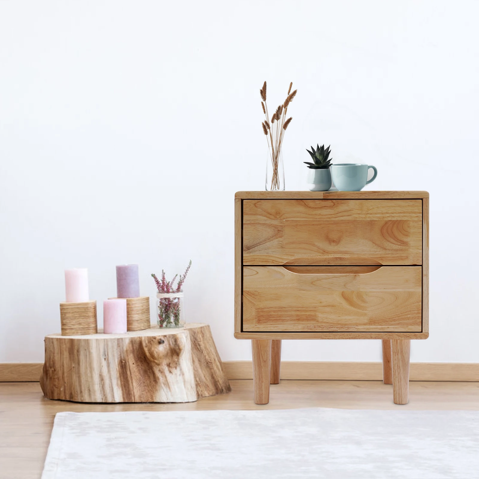

2 Drawers Mid Century Modern Handle Wood Nightstands Side Table Bedroom Storage for Bedrooms, Living Rooms, Closets, Corridors