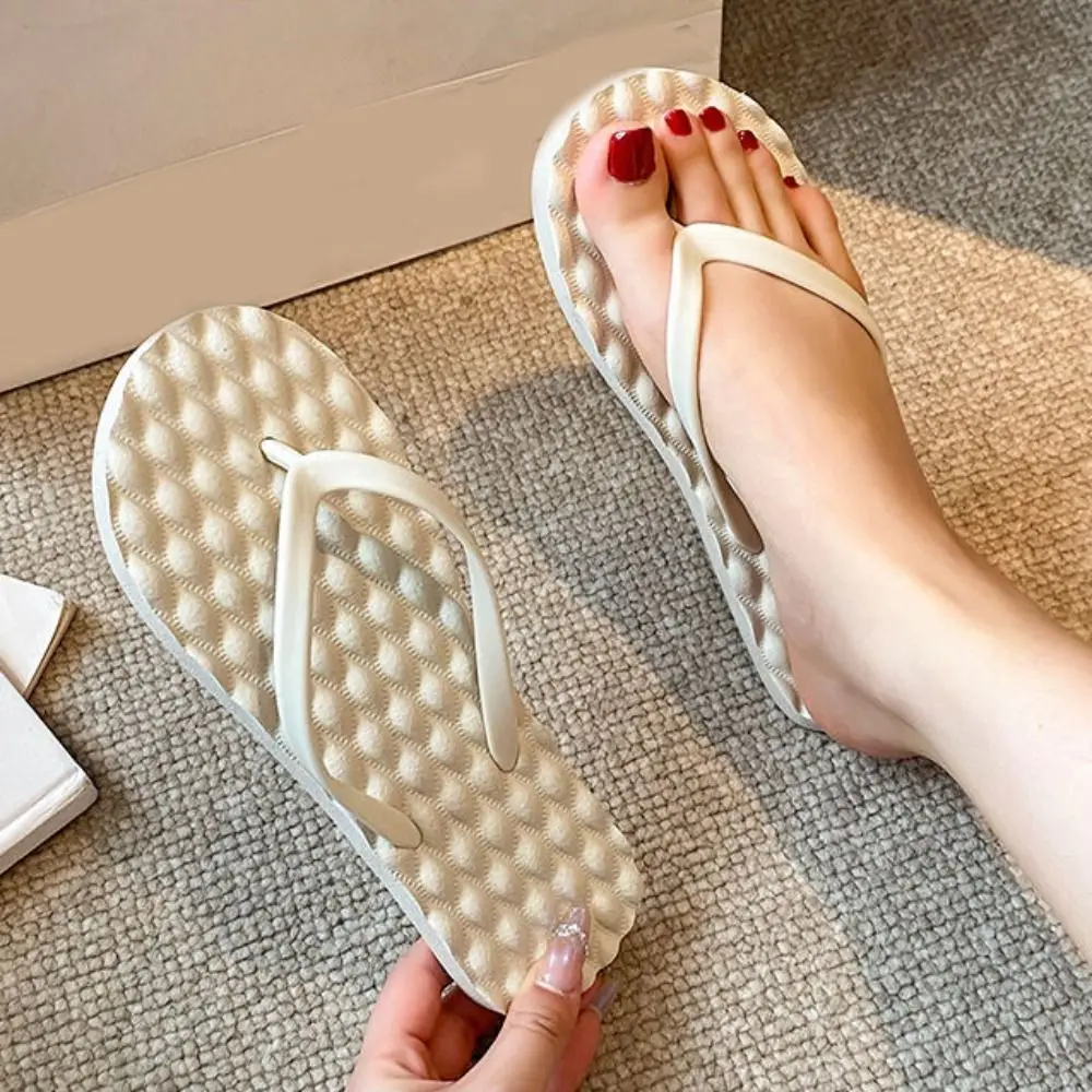 

Basic Solid Color Flat Soled Slippers Lingge Anti Slip Outerwear Shoes Beachwear Massage Home Slides Sandals Summer