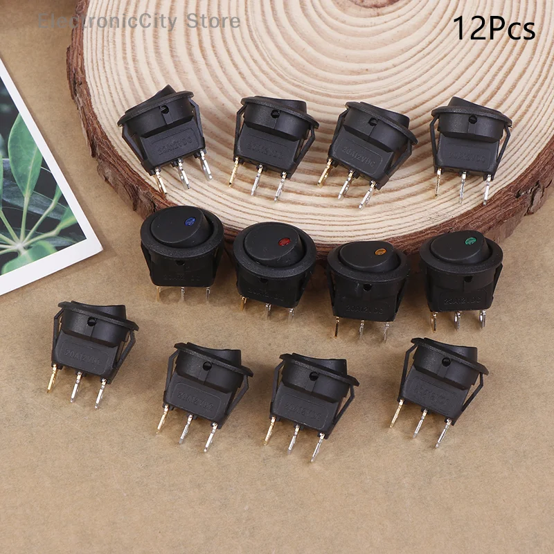 12Pcs Rocker Switch Toggle 12v SPST 3 Pins 2 Position ON/Off Blue LED Light Illuminated Boat Switch