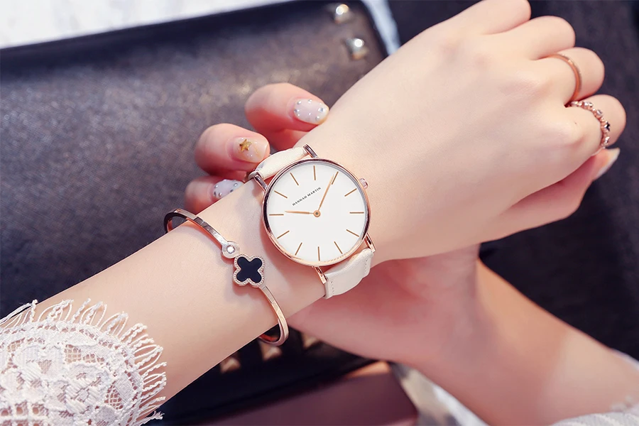 HANNAH MARTIN Top Marke Frauen Wasserdichte Armbanduhren 36mm Mode Luxus Ultra Dünne Leder Kreative Rose Gold Damen Uhren – Detail 21