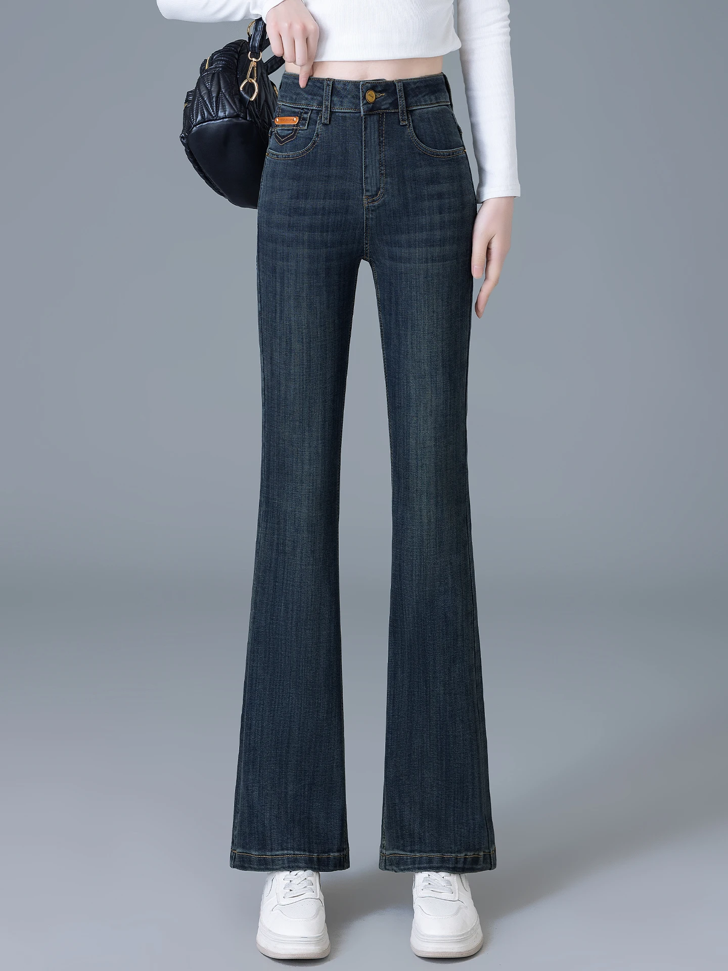 

Retro High Waist Slimming Skinny Jeans Women's Spring Autumn New Small Size Nine Point Bell Bottoms Casual Style Denim Pants