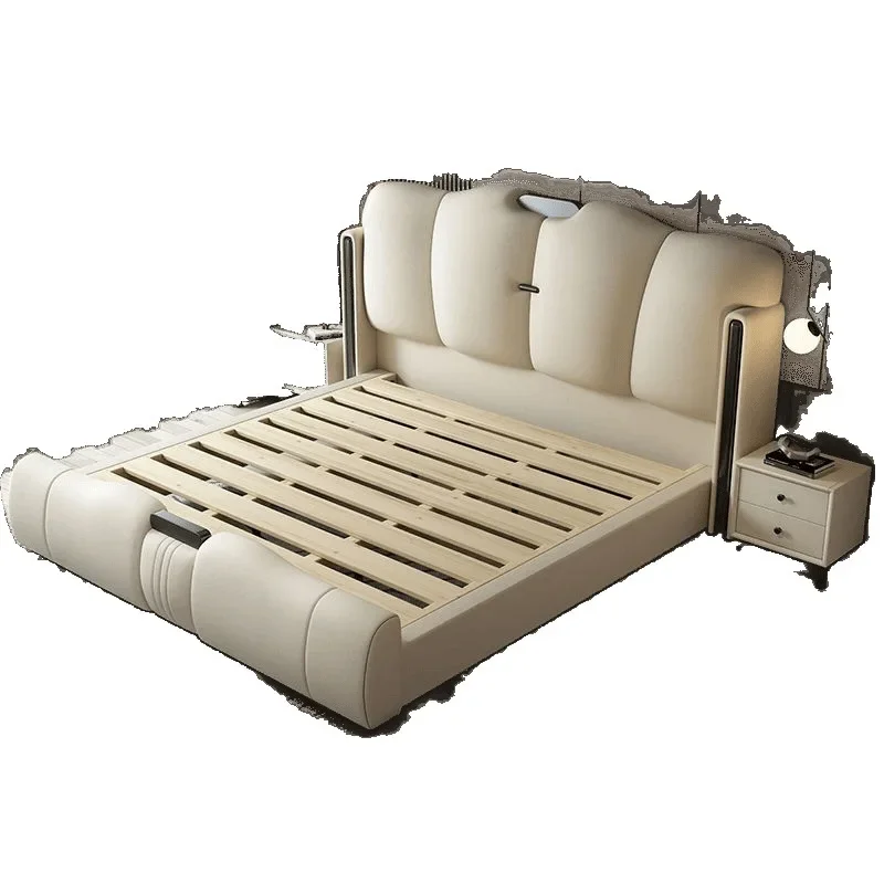 

Italian light luxury leather bed master bedroom Internet celebrity modern simplicity