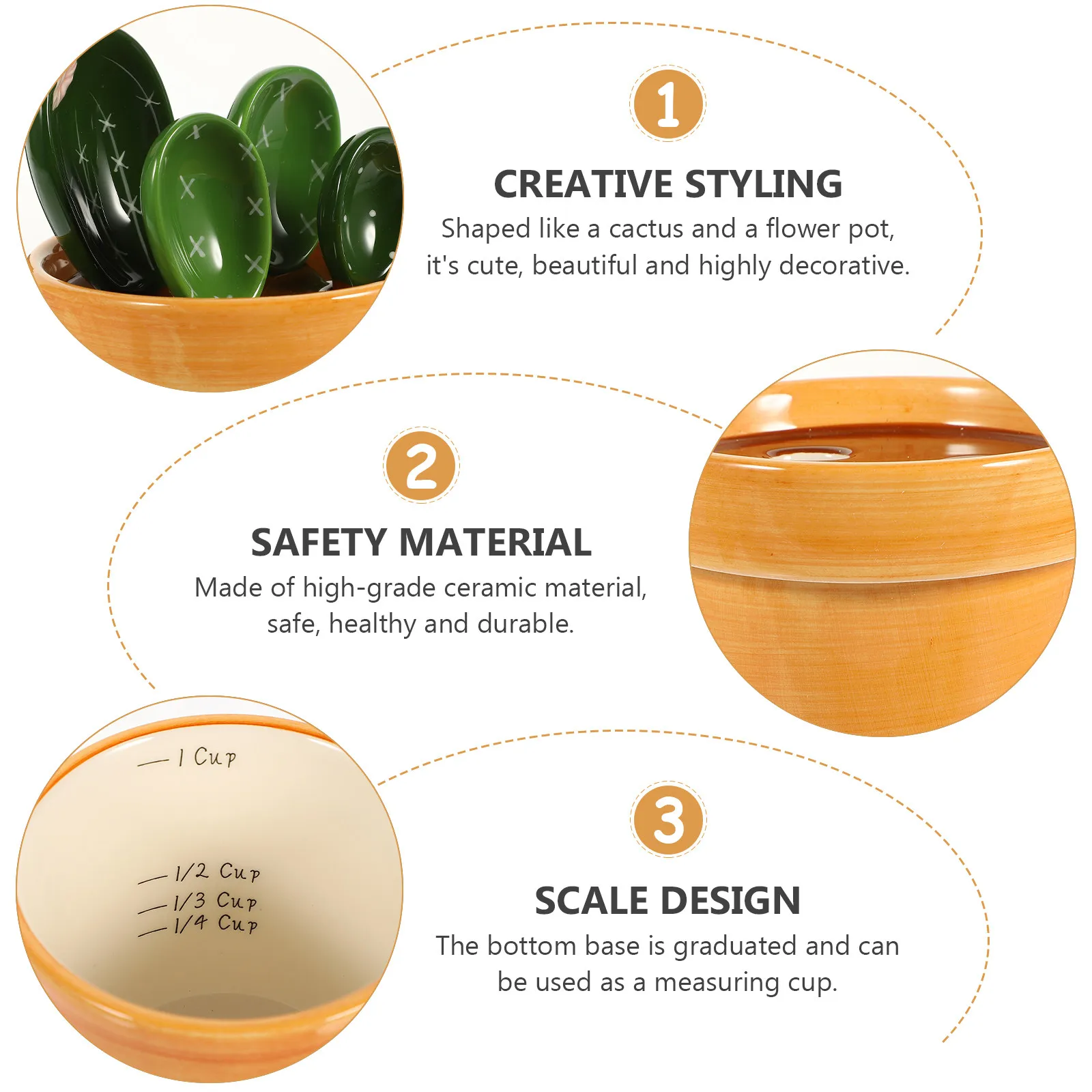 1Set Cactus Measuring Spoon Ceramic Material Kitchen Tool Baking Ingredient Scoop Coffee Sugar Milk Powder Scoop Holder Space