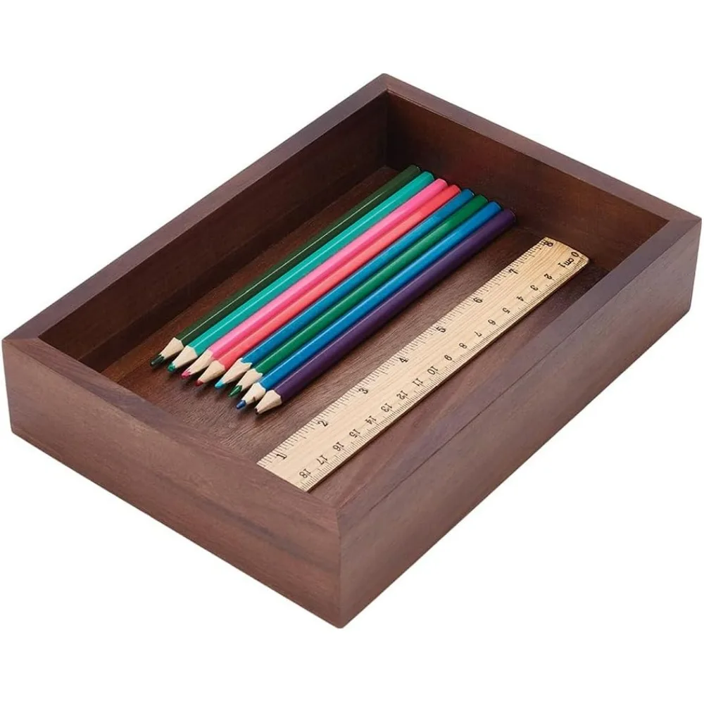 Schreibtisch-Organizer aus Holz, rechteckiges Brieftablett für Büro, Schreibtisch-Organizer, braune Vintage-Holz-Papierablagen, Zeitschriftenhalter-Tabletts