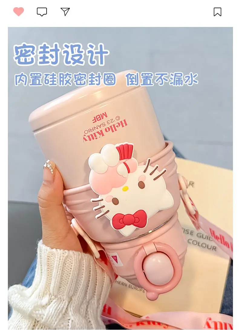 Sanrio Cinnamoroll Hello Kitty Thermos ขวดน้ํา Kawaii อะนิเมะเด็กนักเรียนขวดน้ําสูญญากาศแบบพกพาถ้วยน้ําความร้อน