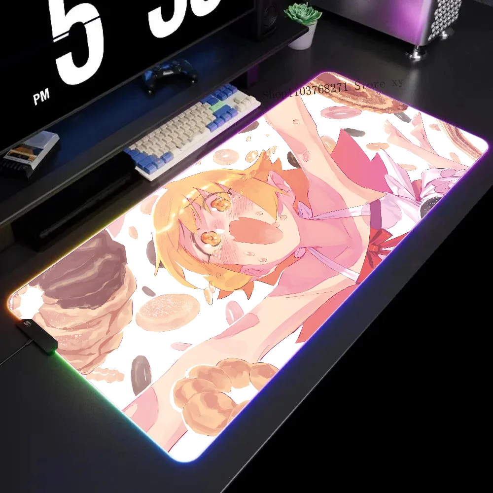 Anime Shinobu Oshino Monogatari Series Mousepad XXL RGB Gaming Mouse Pads HD Black Gamer Accessories Large LED