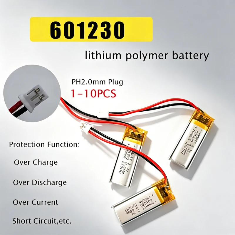 601230 180 mAh 3,7 V wiederaufladbarer Li-Ionen-Akku, Polymer-Lithium für Tws, Bluetooth-Headset, Handventilator, Recorder, Stift, Walkman MP3