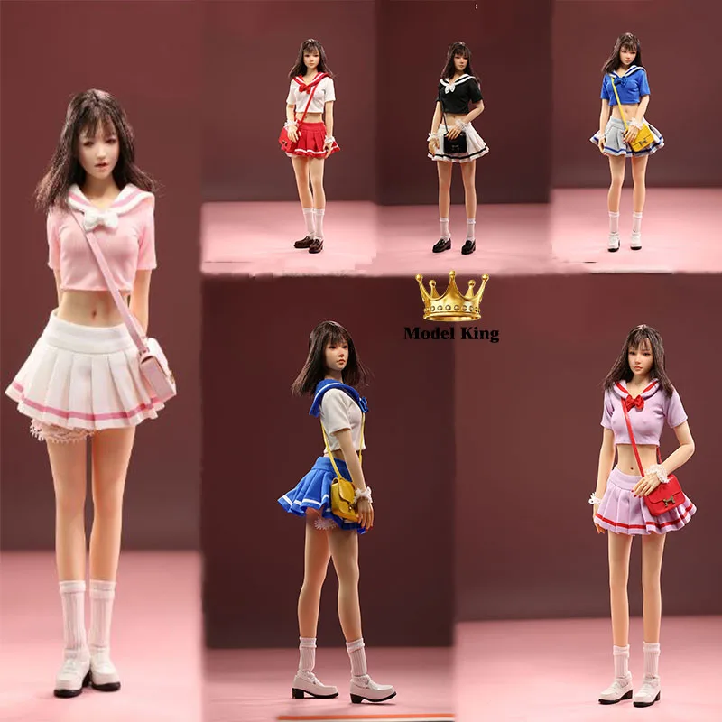 JO23X-10 1/6 Scale Girl Sexy Student Uniform Sweet Bow Short Sleeve Ultra Short Pleated Skirt 12” Action Figure Body Model