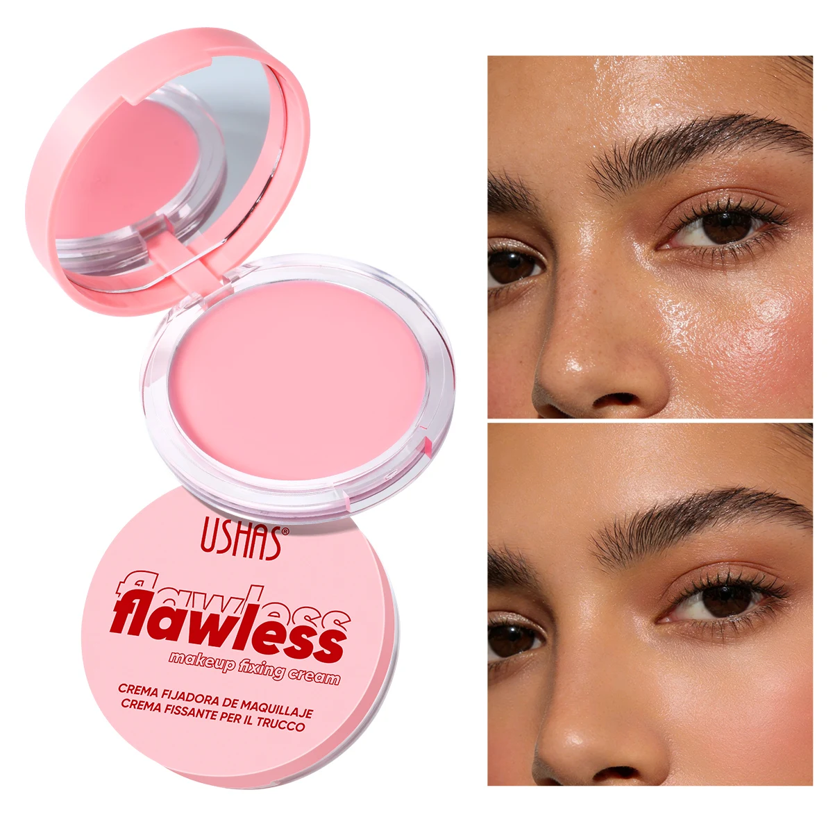Polvo compacto USHAS, control de grasa, acabado mate, larga duración, minimiza los poros, iluminador, crema fijadora impecable, para todo tipo de piel