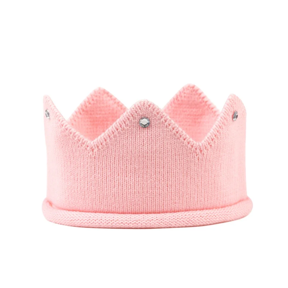 Corona de ganchillo para niños, gorro de punto para recién nacidos, gorros de Tiara con diamantes de imitación brillantes, accesorios para fotos,