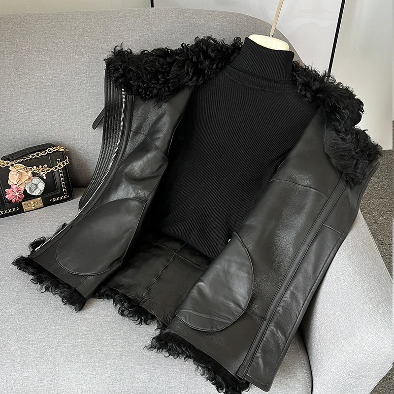 European Luxury Fur Jacket For Women 2022 Winter Genuine Tigrado Lamb Leather Fur One Sleeveless Vest Female Thicked Warm Gilet