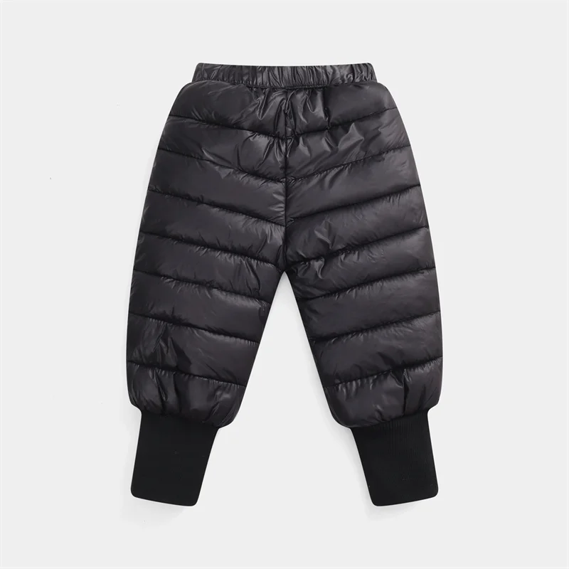 2024 Boys Warm Solid Colour Down Pants Girls Waterproof Elastic Cotton Sweatpants Autumn Winter Kids Casual Drawstring Trousers