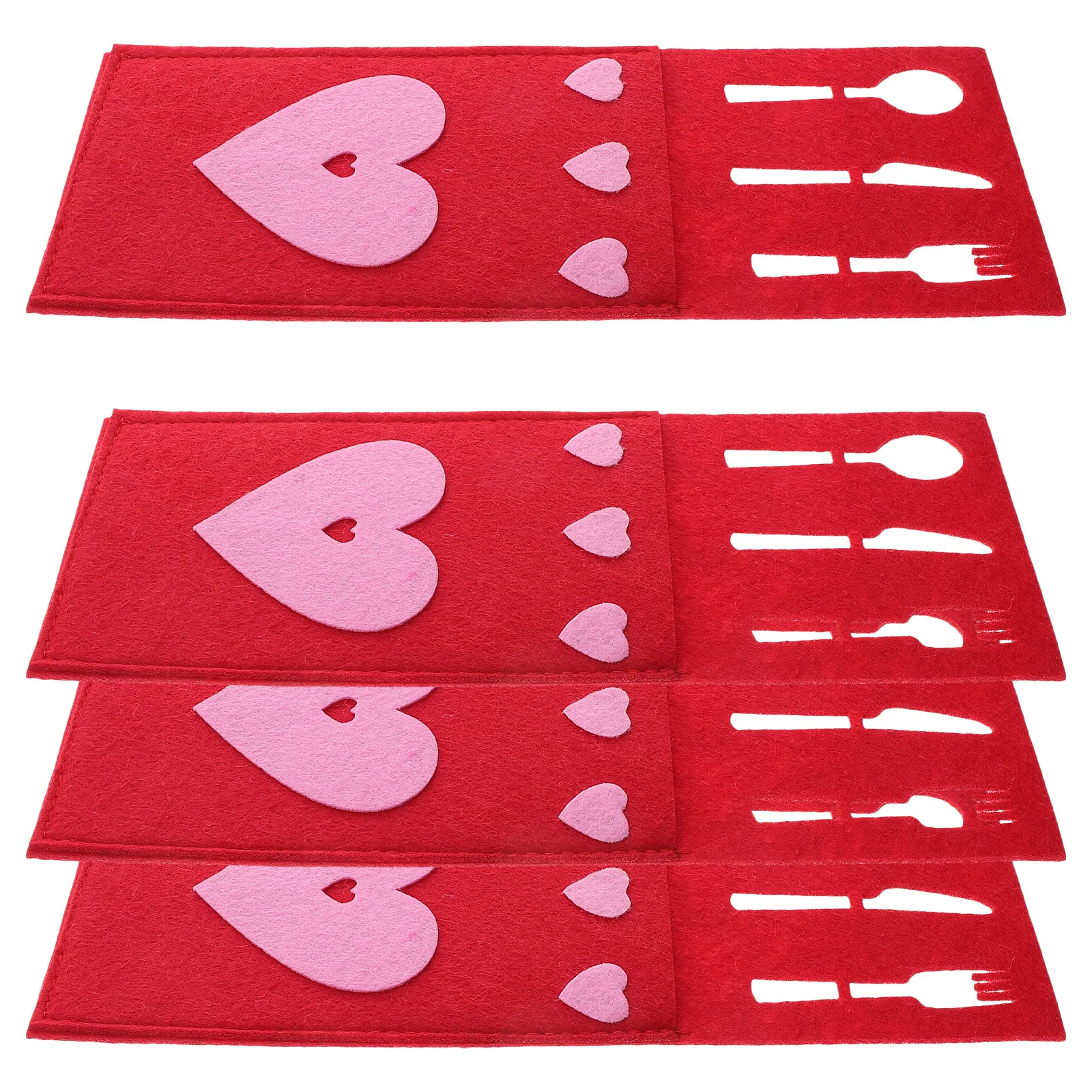 

4Pcs Cutlery Bag Valentine's Day Heart Shaped Tableware Sleeve Utensil Holder Silverware Pouch Romantic Gift Valentine's Day Bag
