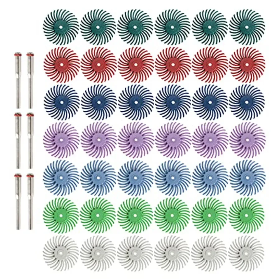 

42pcs 1 Inch Radial Bristle Disc Kit with 3mm Shank for Rotary Tools Abrasive Wheel in Various Grits 80-2500 for Jewelry Wood M