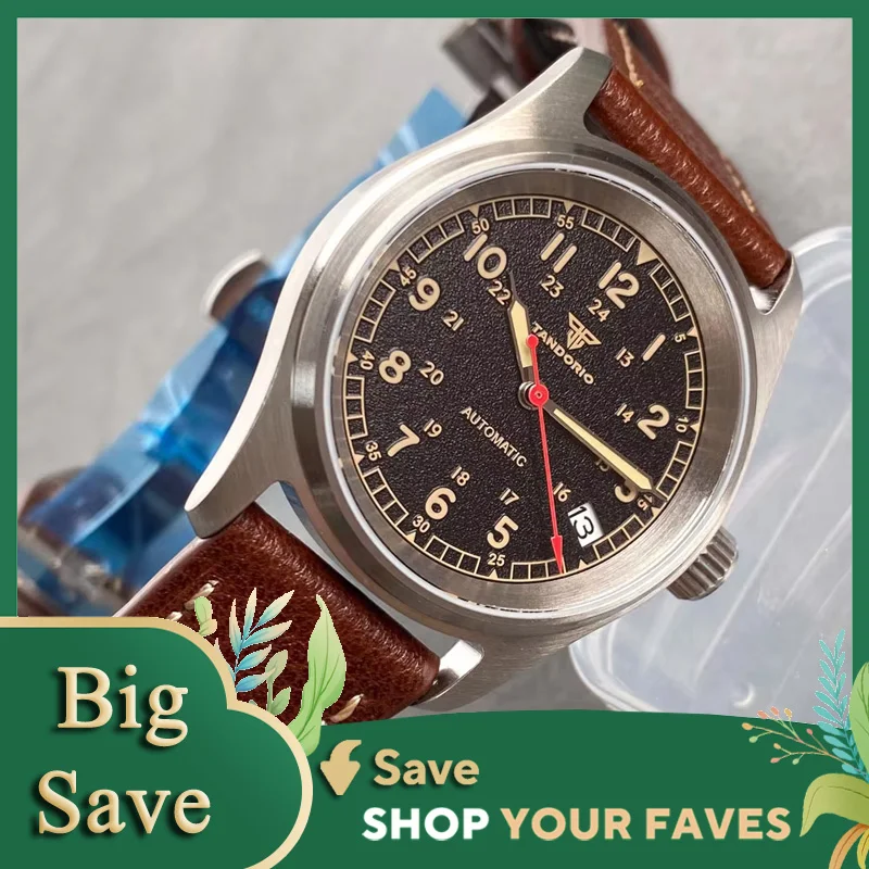 TANDORIO-Reloj de campo militar NH35 para hombre, cronógrafo de 36mm con movimiento automático, cristal de zafiro, 200M, resistente al agua, Lume
