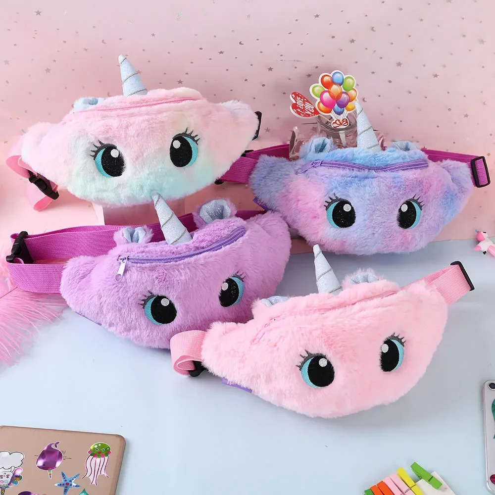 

Cute Unicorn Children's Fanny Pack Plush Toys Belt Gradient Color Chest Bag Cartoon Coin Purse Travel Chest Bag Girls Waist Bag