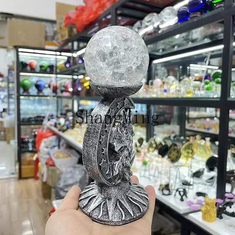 

CL crystal ball holder, resin handicraft moon wolf head base ornament, desktop office living room jewelry ornament