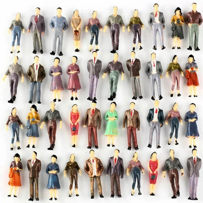 50Pcs Model People Figures Passenegers Train Scenery 1:50 Scale Mixed Color Pose DIY Character Train Scenery Pose