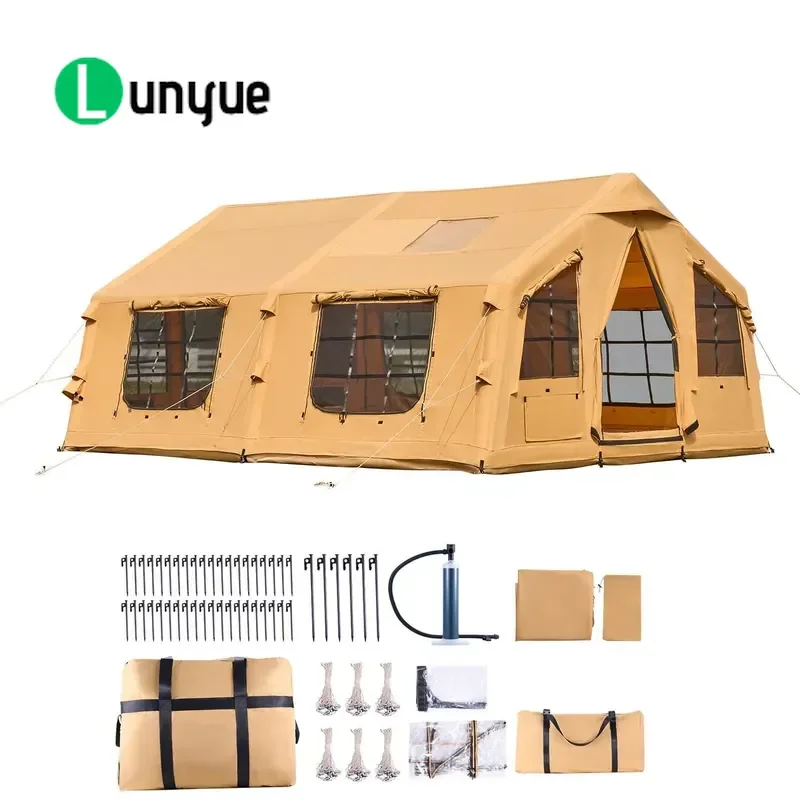 Inflatable 2 Room 1 Hall Family Camping Tent Heavy Duty Oxford Cloth Rain Sun Protection Spacious For Self Driving Travel