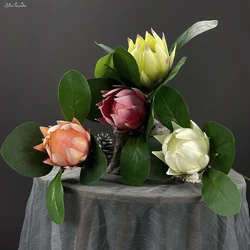SunMade New Luxury King Protea Cynaroides Home Decor Artificial Plants Flowers for Wedding Green Flores Christmas Decoration