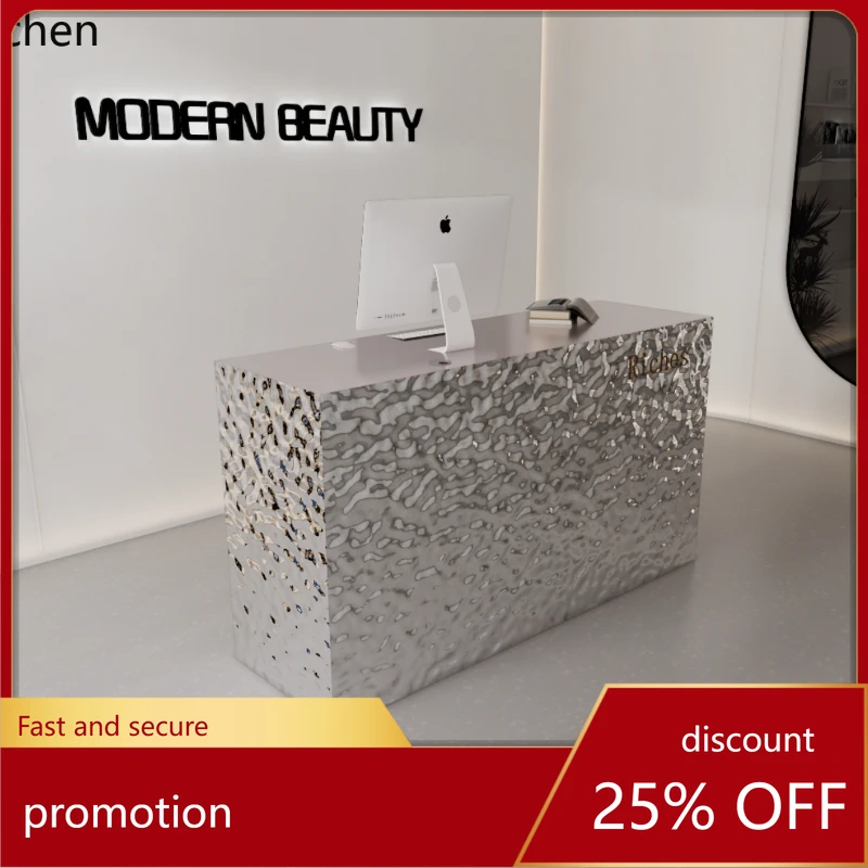 

Стойка ресепшн HXL из нержавеющей стали с эффектом водной ряби, простая и стильная, для магазинов одежды класса люкс