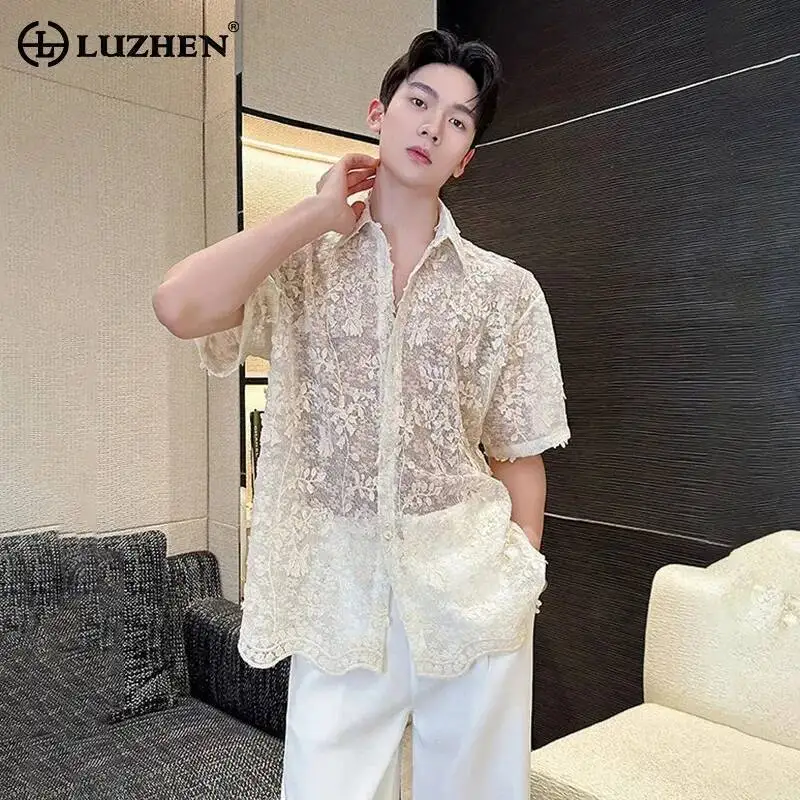 

LUZHEN 2026 Summer High Quality Embroidery Jacquard Pattern Short Sleeve Shirts Men's Elegant Handsome Loose Casual Tops JY6808
