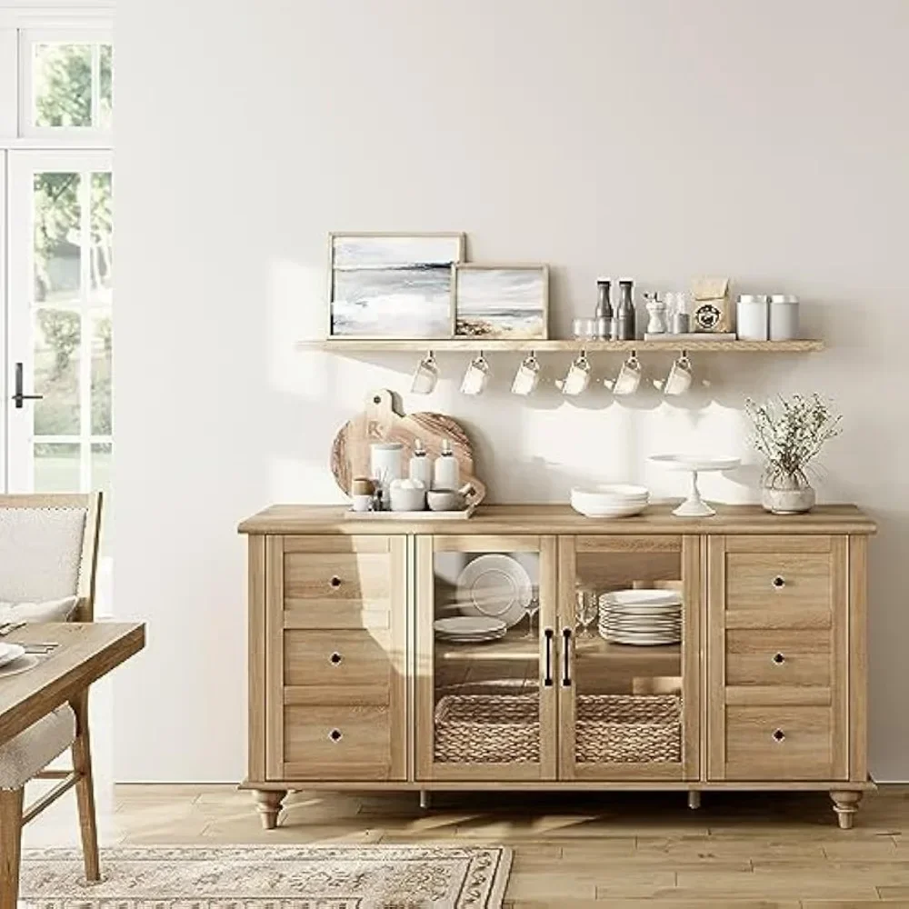 Aparadores con puerta de vidrio, armarios de almacenamiento de cocina, mesas de madera para barra de café, mesa de almacenamiento de acento, aparadores de roble