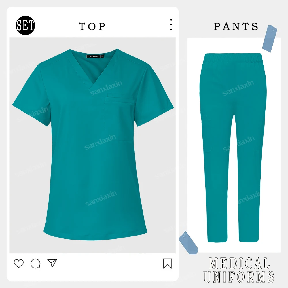 Klinisch Groen Grijs Blauw Wit Sanitair Tandarts Medisch Verpleegkundig Chirurgisch Uniform Vrouwen Werkkleding Jogger Man Scrub Set