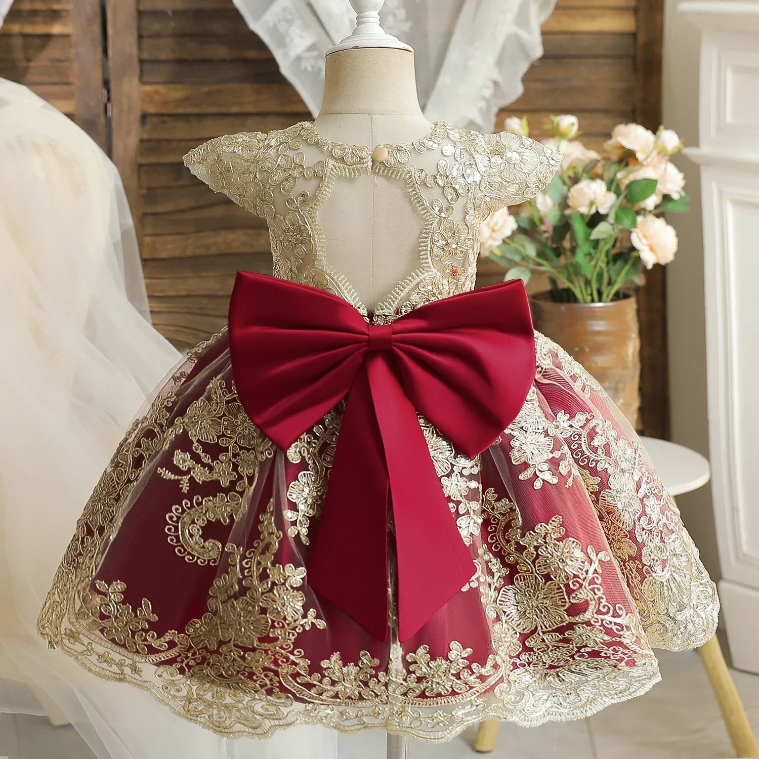 Baby Girl Christmas Dress Toddler Girl Wedding Baptism Tutu Gown Elegant Flower Lace Kids Birthday Dresses for Girls 1-5 Years