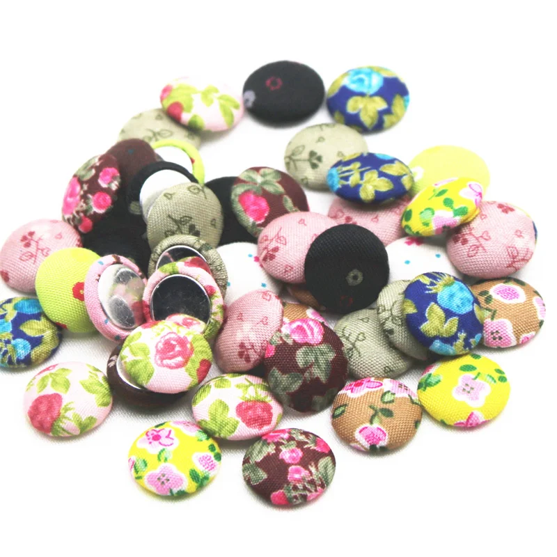 

50pcs Multicolor Flatback flower Fabric Covered round Buttons Home Garden Crafts Cabochon Scrapbooking DIY 15mm