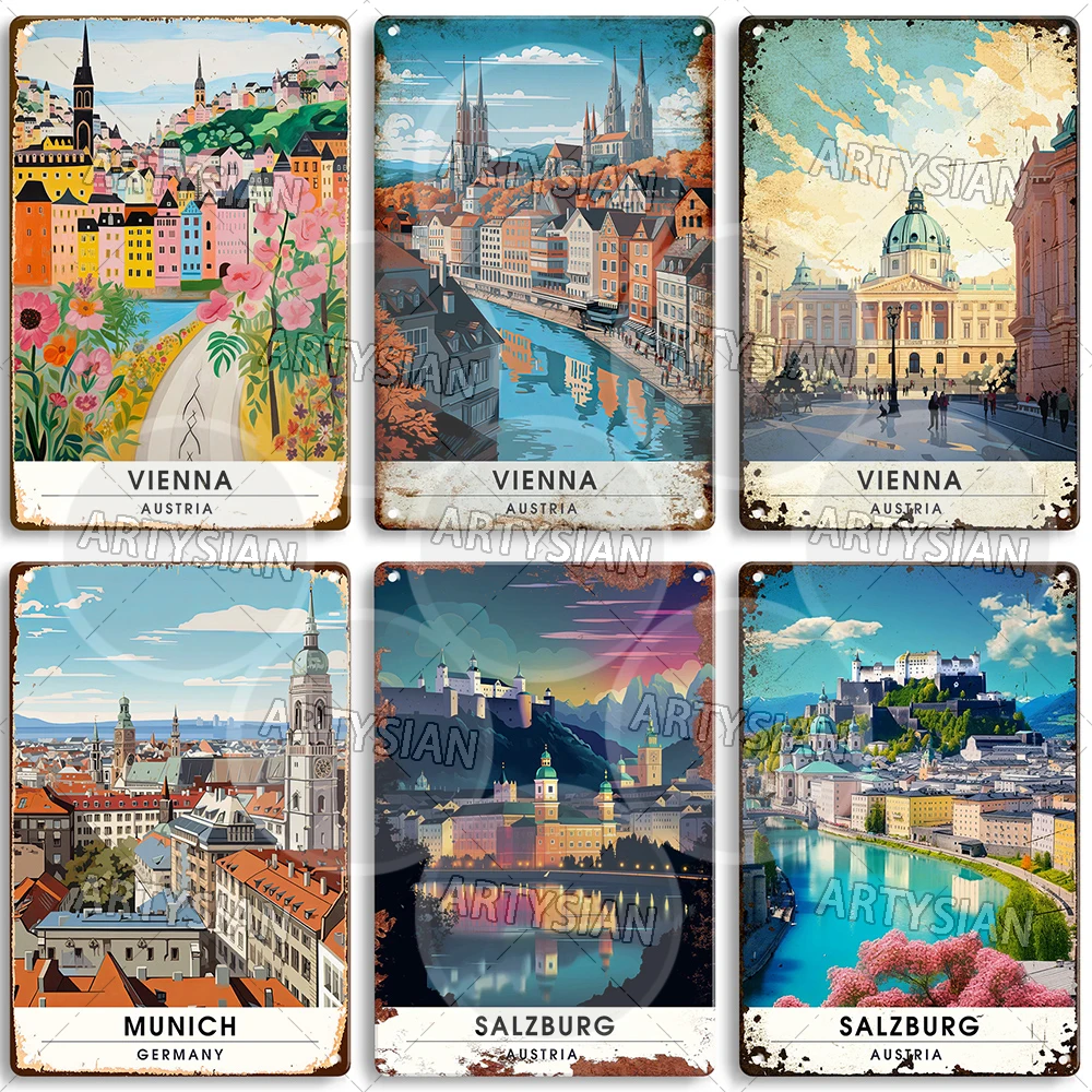 النمسا الأوروبية ألمانيا السفر سيتي سكيب علامة معدنية ميونيخ فيينا برلين كولونيا سالزبورغ لوحة معدنية #5