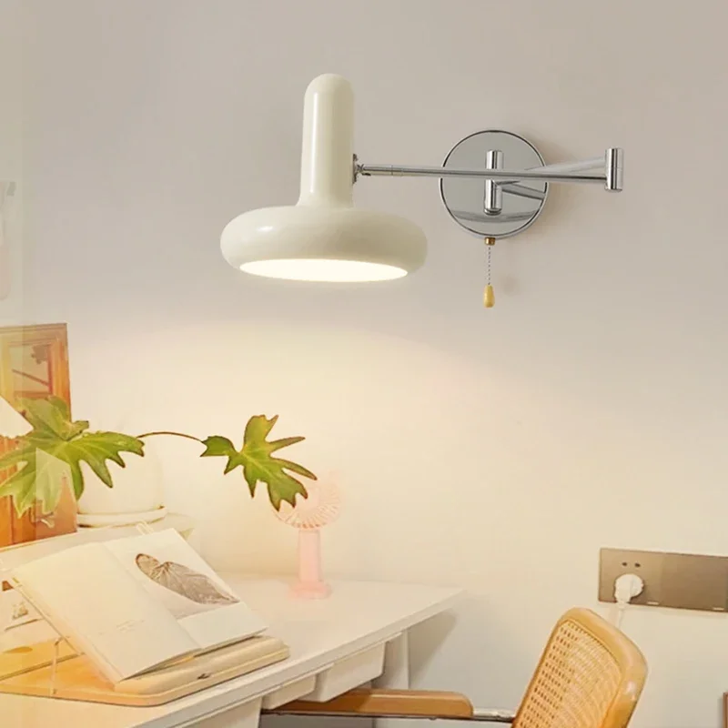 Nordic minimalist retro rocker arm movable bedside wall lamp, study retractable folding reading lamp