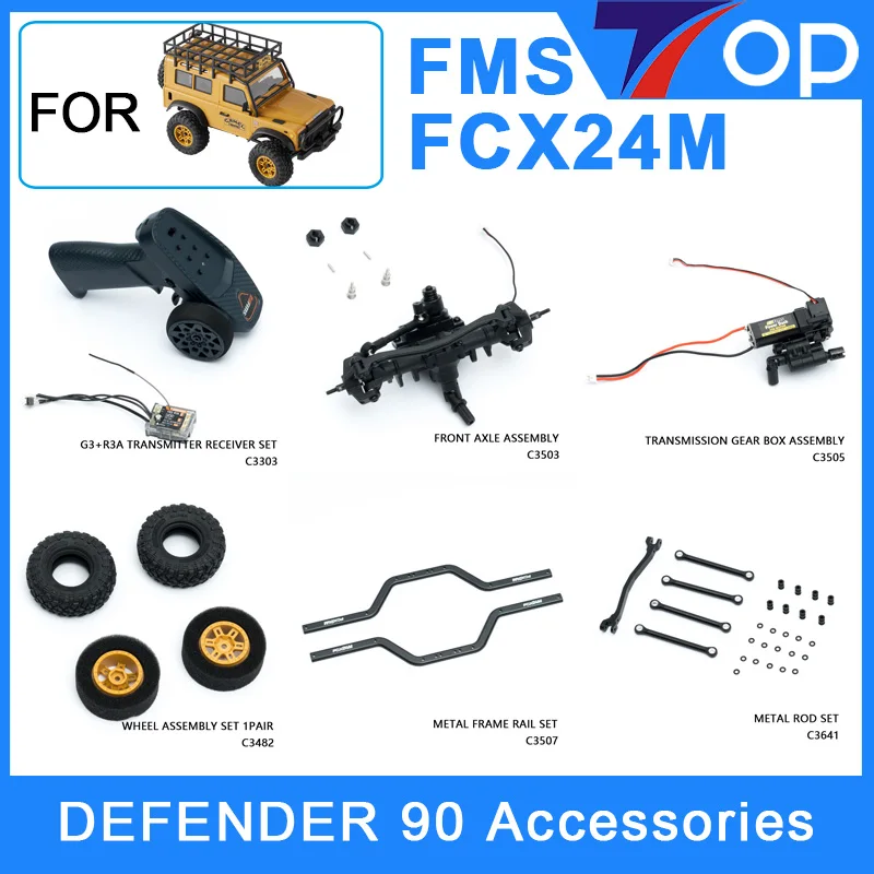 FMS 1/24 FCX24M Defender 90 oryginalne części zamienne dźwignia skrzynia biegów skrzynia biegów opona obiektyw zestaw prętów śruba piasty koła