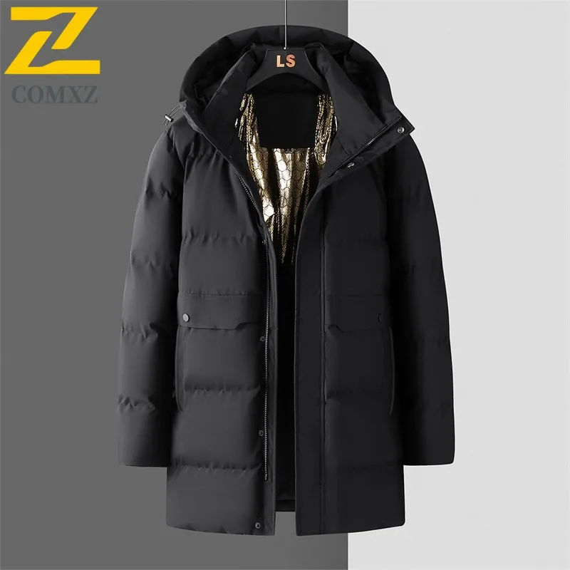 معطف COMXZ Premium المطر كاجوال للعمل مبطن بالقطن معطف فضفاض متوسط الطول مناسب للعمل والترفيه سترة شتوية خفيفة الوزن