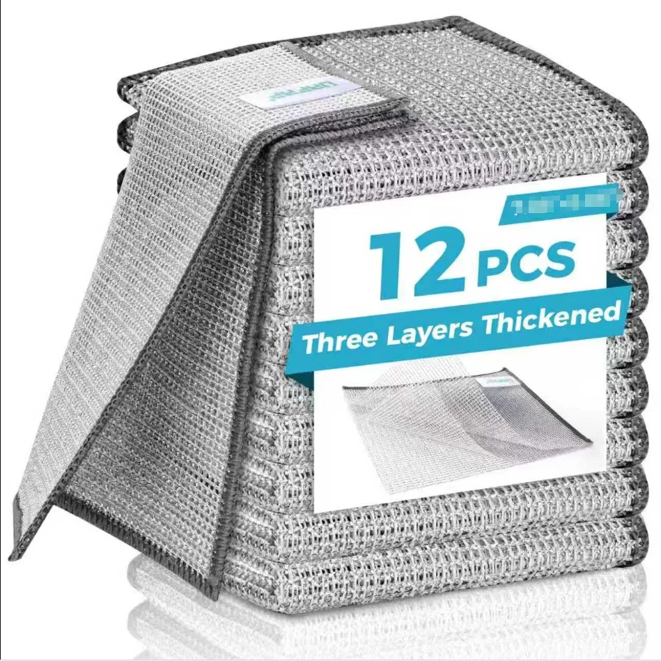 Suprimentos de limpeza de prato de fio sem riscos de 3 camadas-fio pano de lavar louça itens essenciais para casa-reutilizável purificador de lã de aço washc